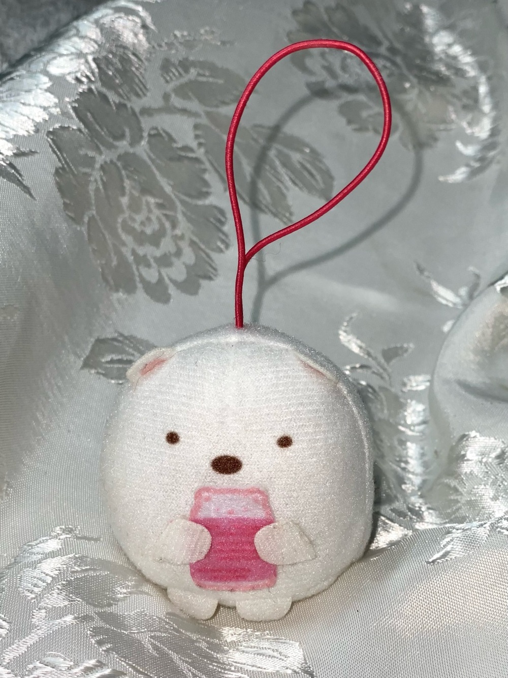 Cute Japanese Kawaii Mini Plush Keychain Charm White Bear Pink Drink 2”